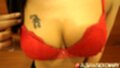 Meen wearing red bra